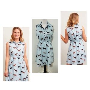 LaVielente Women’s M/L Dachshund Print Light Blue Sleeveless Mini Dress Lined